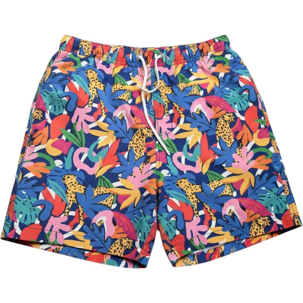 Mott50 Swim Trunks Leopard Tropical Jungle Print Blue Pink Medium 7" Inseam